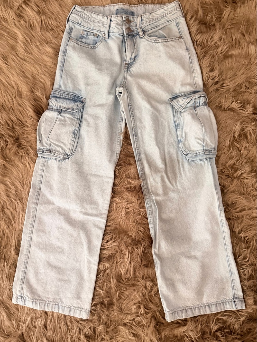 Aeropostale Light Wash Wide Leg Cargo Jeans Size 000 Regular
